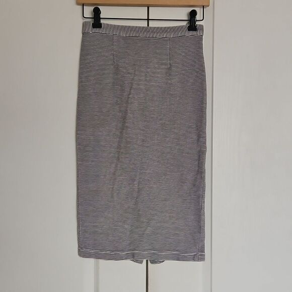 Topshop Striped Pencil Midi Skirt 4 Navy Blue/Gray - Picture 2 of 16